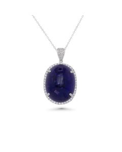80.42 Cts Tanzanite and White Diamond Pendant in 14K White Gold