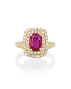 1.95 Cts Ruby and White Diamond Ring in 14K Yellow Gold
