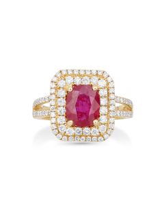 2.07 Cts Ruby and White Diamond Ring in 14K Yellow Gold