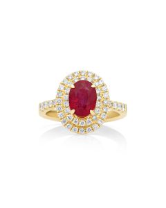 2.01 Cts Ruby and White Diamond Ring in 14K Yellow Gold