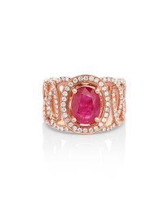 2.23 Cts Ruby and White Diamond Ring in 14K Rose Gold