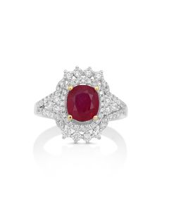 1.93 Cts Ruby and White Diamond Ring in 14K Two Tone