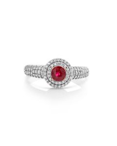 0.77 Cts Ruby and White Diamond Ring in 14K Two Tone