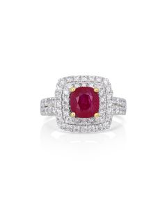 2.31 Cts Ruby and White Diamond Ring in 14K Two Tone