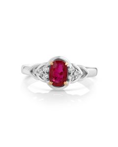 0.98 Cts Ruby and White Diamond Ring in 14K Two Tone