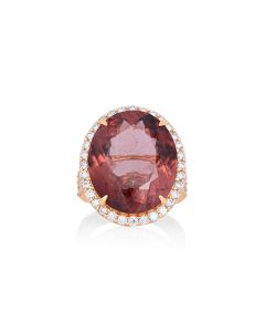 24.32 Cts Rose Tourmaline and White Diamond Ring in 14K Rose Gold