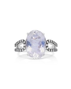 5.05 Cts Moonstone and White Diamond Ring in 14K Two Tone
