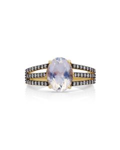 2.40 Cts Moonstone and White Diamond Ring in 14K Two Tone