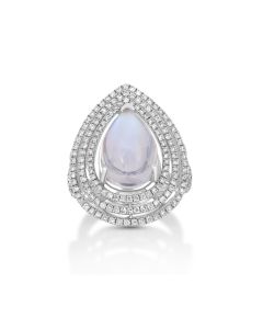 9.91 Cts Moonstone and White Diamond Ring in 14K White Gold