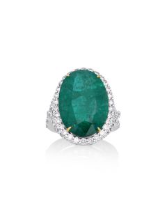 18.82 Cts Emerald and White Diamond Ring in 18K Two Tone