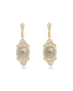 7.29 Cts Tambuli Diamond and White Diamond Earring in 14K Yellow Gold