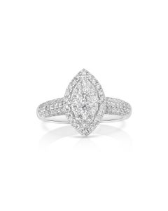 0.97 Cts White Diamond Ring in 18K White Gold