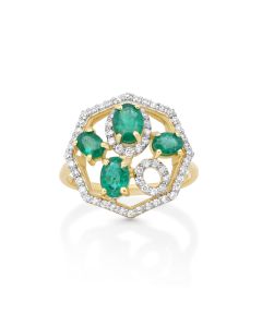 1.55 Cts Emerald and White Diamond Ring in 14K Two Tone