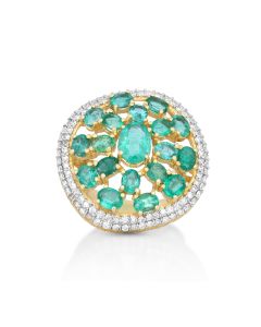 5.8 Cts Emerald and White Diamond Ring in 14K Two Tone