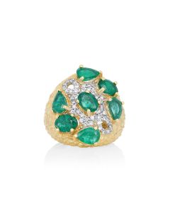4.85 Cts Emerald and White Diamond Ring in 14K Two Tone