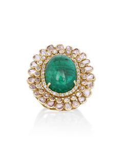 14.65 Cts Emerald and White Diamond Ring in 14K Yellow Gold