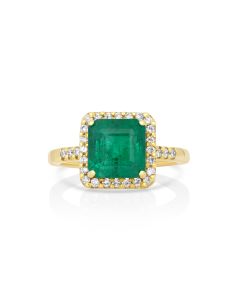 4.12 Cts Emerald and White Diamond Ring in 14K Yellow Gold