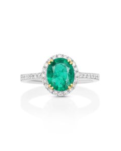 1.9 Cts Emerald and White Diamond Ring in 14K Two Tone
