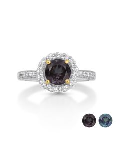 1.43 Cts Color Change Garnet and White Diamond Ring in 14K Two Tone