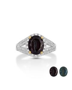 3.16 Cts Color Change Garnet and White Diamond Ring in 14K Two Tone