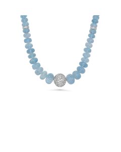 118 Cts Aquamarine and White Diamond Necklace in 18K White Gold