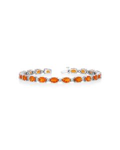 7.80 Cts Mexican Fire Opal and White Diamond Bracelet in 14K White Gold