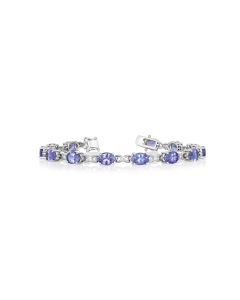 15.80 Cts Tanzanite and White Diamond Bracelet in 14K White Gold