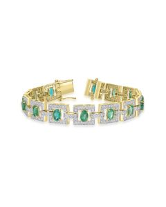 6.65 Cts Emerald and White Diamond Bracelet in 14K Two Tone