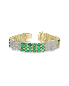 19.40 Cts Emerald and White Diamond Bracelet in 14K Two Tone