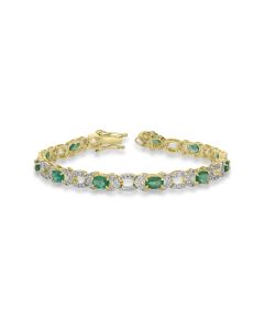 6.60 Cts Emerald and White Diamond Bracelet in 14K Two Tone