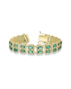 15.25 Cts Emerald and White Diamond Bracelet in 14K Two Tone
