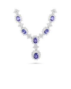 9.73 Cts Tanzanite and White Diamond Necklace in 14K White Gold