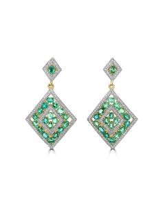 7.90 Cts Emerald and White Diamond Earring in 14K Two Tone