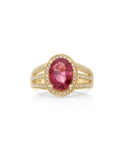 4.33 Cts Red Spinel and White Diamond Ring in 18K Yellow Gold