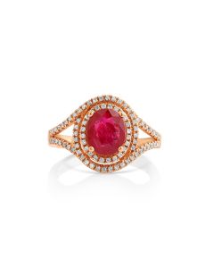 2.4 Cts Ruby and White Diamond Ring in 14K Rose Gold
