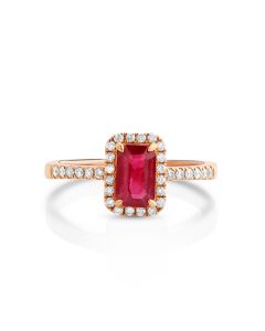0.93 Cts Ruby and White Diamond Ring in 14K Rose Gold