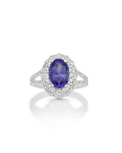 2.80 Cts Tanzanite and White Diamond Ring in 14K White Gold