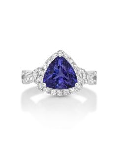 2.90 Cts Tanzanite and White Diamond Ring in 14K White Gold