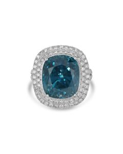 20.63 Cts Zircon and White Diamond Ring in 18K White Gold