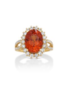 6.88 Cts Spessartite and White Diamond Ring in 18K Yellow Gold