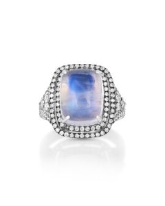 10.90 Cts Moonstone and White Diamond Ring in 18K Two Tone