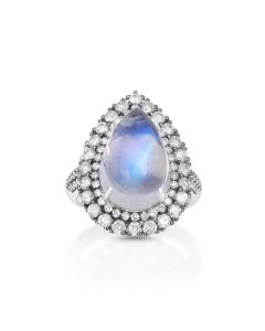 8.30 Cts Moonstone and White Diamond Ring in 18K Two Tone