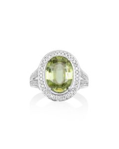 6.53 Cts Sphene and White Diamond Ring in 18K White Gold