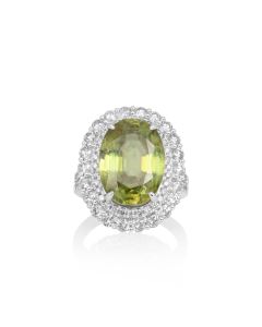 12.6 Cts Sphene and White Diamond Ring in 18K White Gold