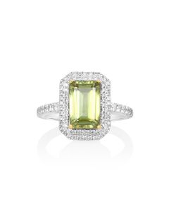 3.81 Cts Sphene and White Diamond Ring in 18K Two Tone