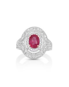1.63 Cts Ruby and White Diamond Ring in 14K Two Tone