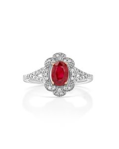 1.42 Cts Ruby and White Diamond Ring in 14K Two Tone