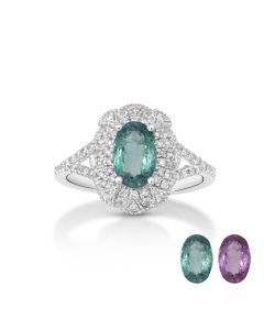 1.53 Cts Alexandrite and White Diamond Ring in 18K White Gold
