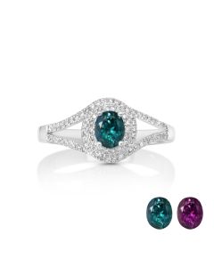 0.70 Cts Alexandrite and White Diamond Ring in 18K White Gold