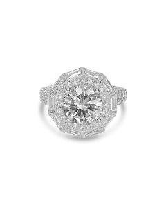 3.00 Cts White Diamond and White Diamond Ring in 18K White Gold